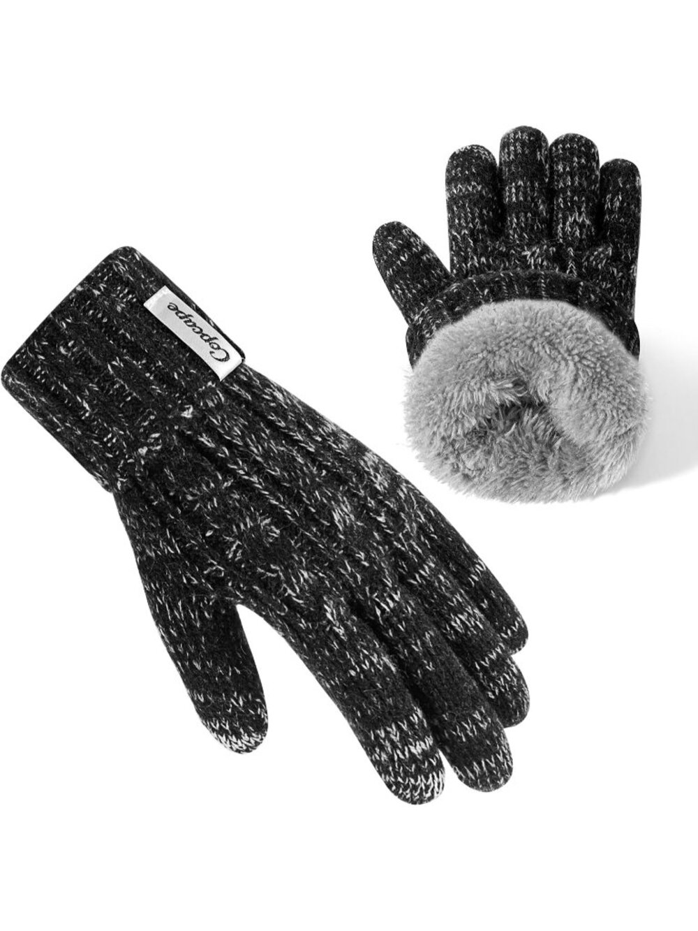 Women's Black White Elastic Thermal Fleece Lined Stocking Stuffers Knit Gloves